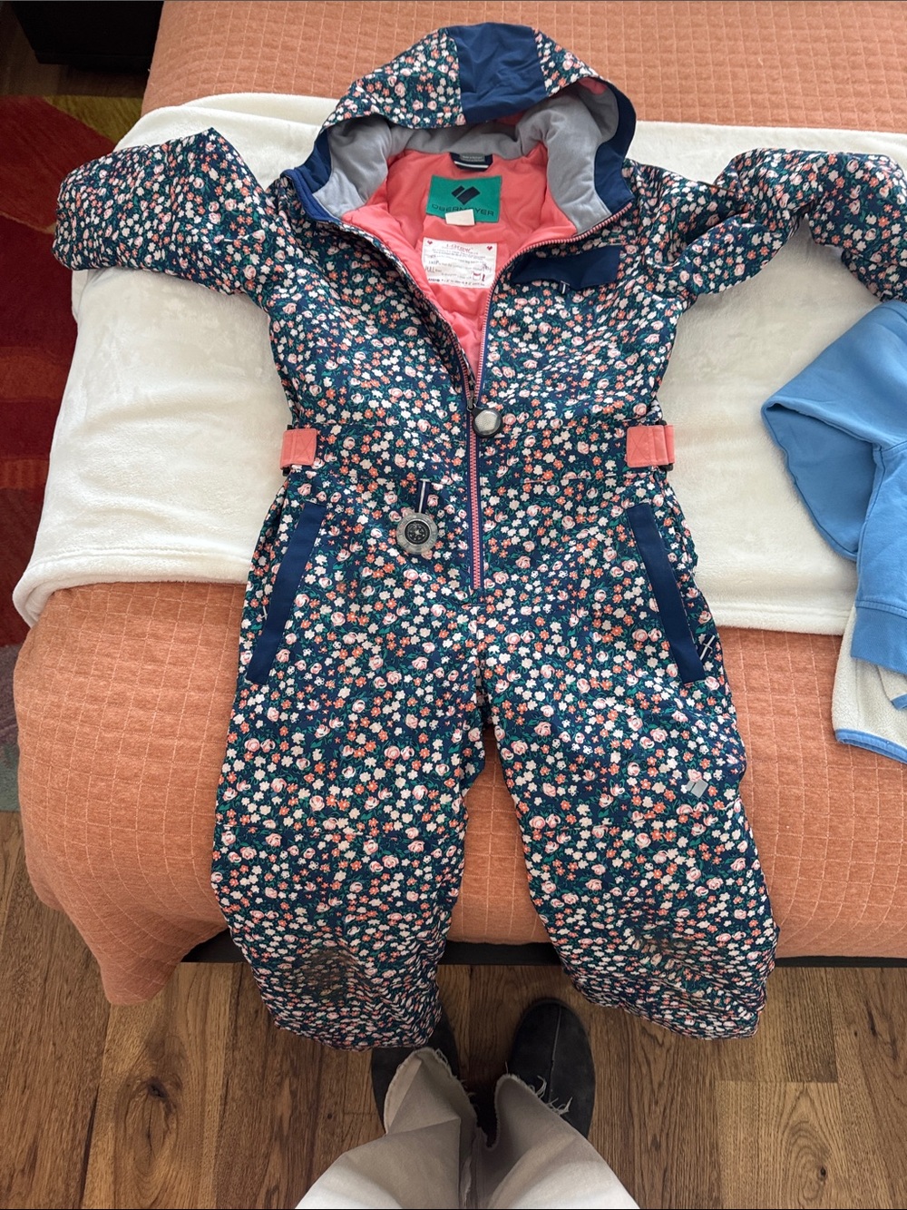 Obermeyer Navy Floral Snow One-Piece with Pink Accents